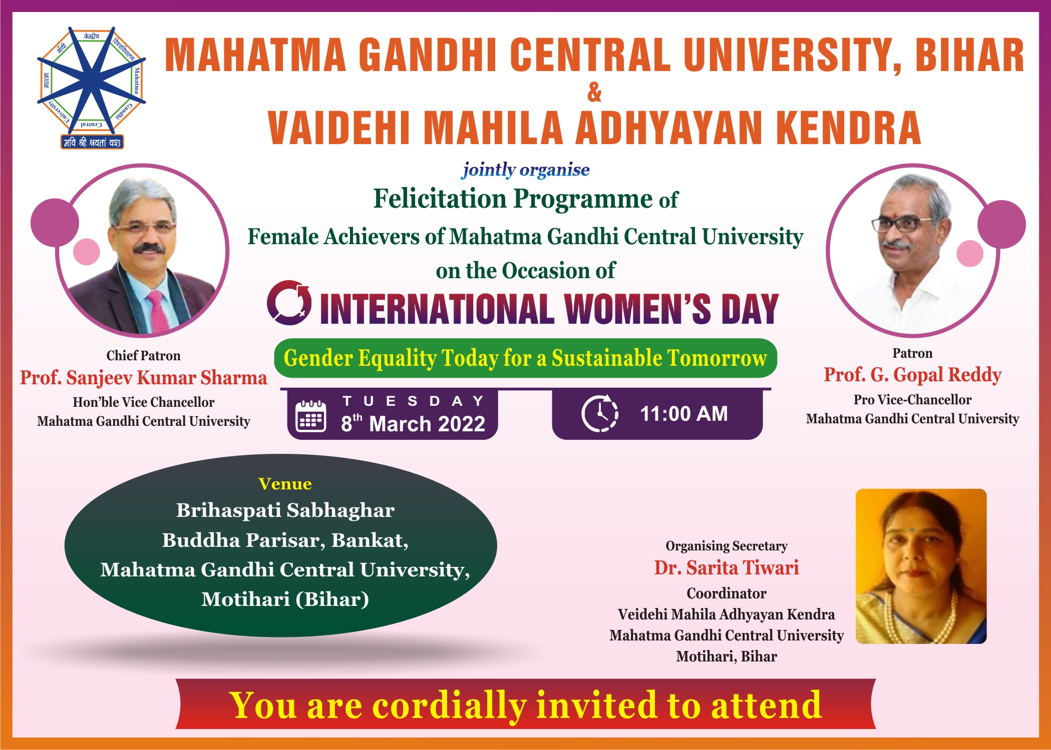 Felicitation Programme on the occasion of International Women's Day organised by Vaidehi Mahila Adhyayan Kendra, MGCUB