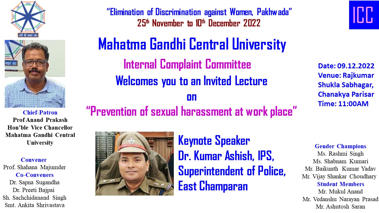 An Invited Lecture on "Prevention of sexual harassment at work place"