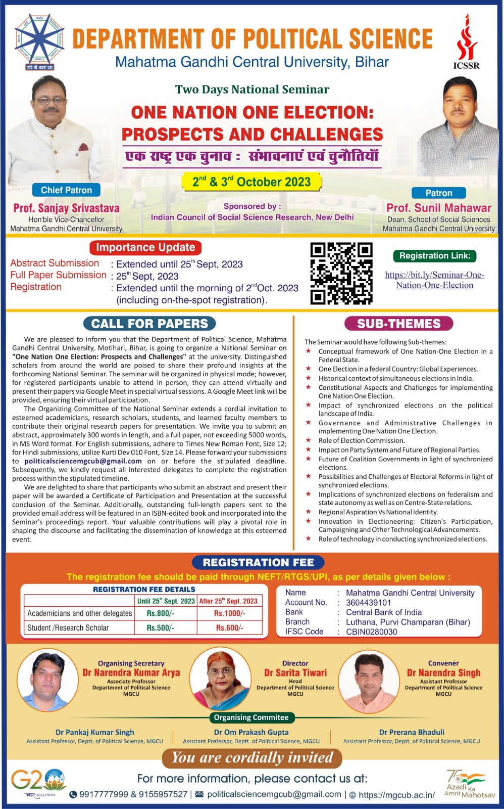 Two-Day National Seminar on One Nation One Election: Prospects and Challenges
